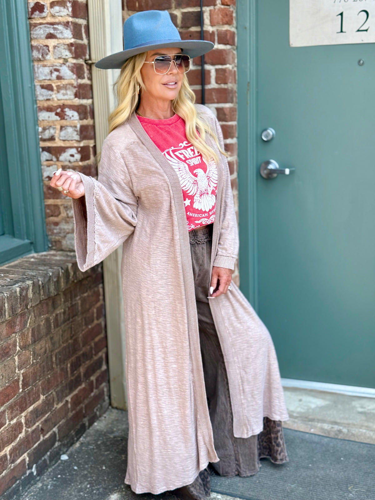 Trumpet Sleeve Duster Cardigan | Taupe