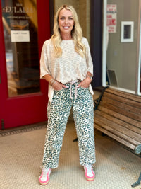 Leopard Print Braided Belt Pants
