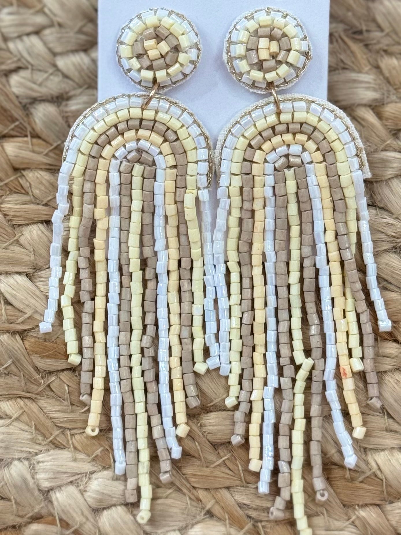 Rainbow Arch Beaded Earrings in Ivory