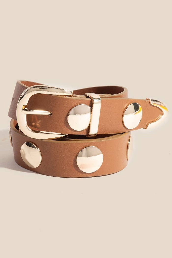 Metallic Studded Belt | Brown