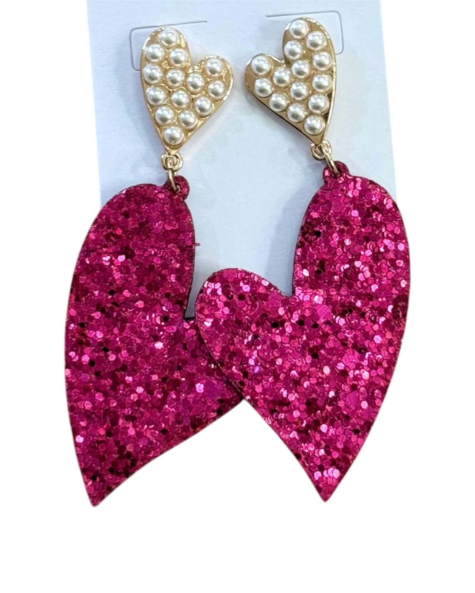 Glitter + Pearl Drop Earrings | Pink