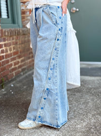 Snap Button Wide Leg Denim Pants