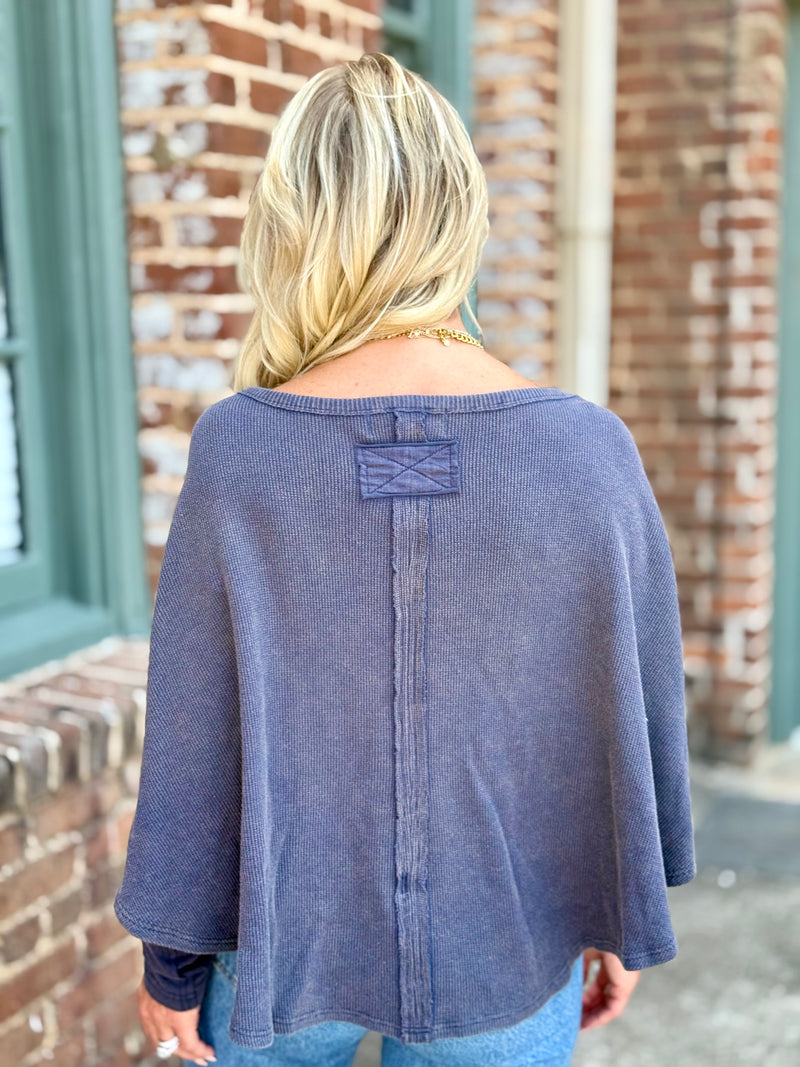 Washed Rounded Hem Pullover | Navy