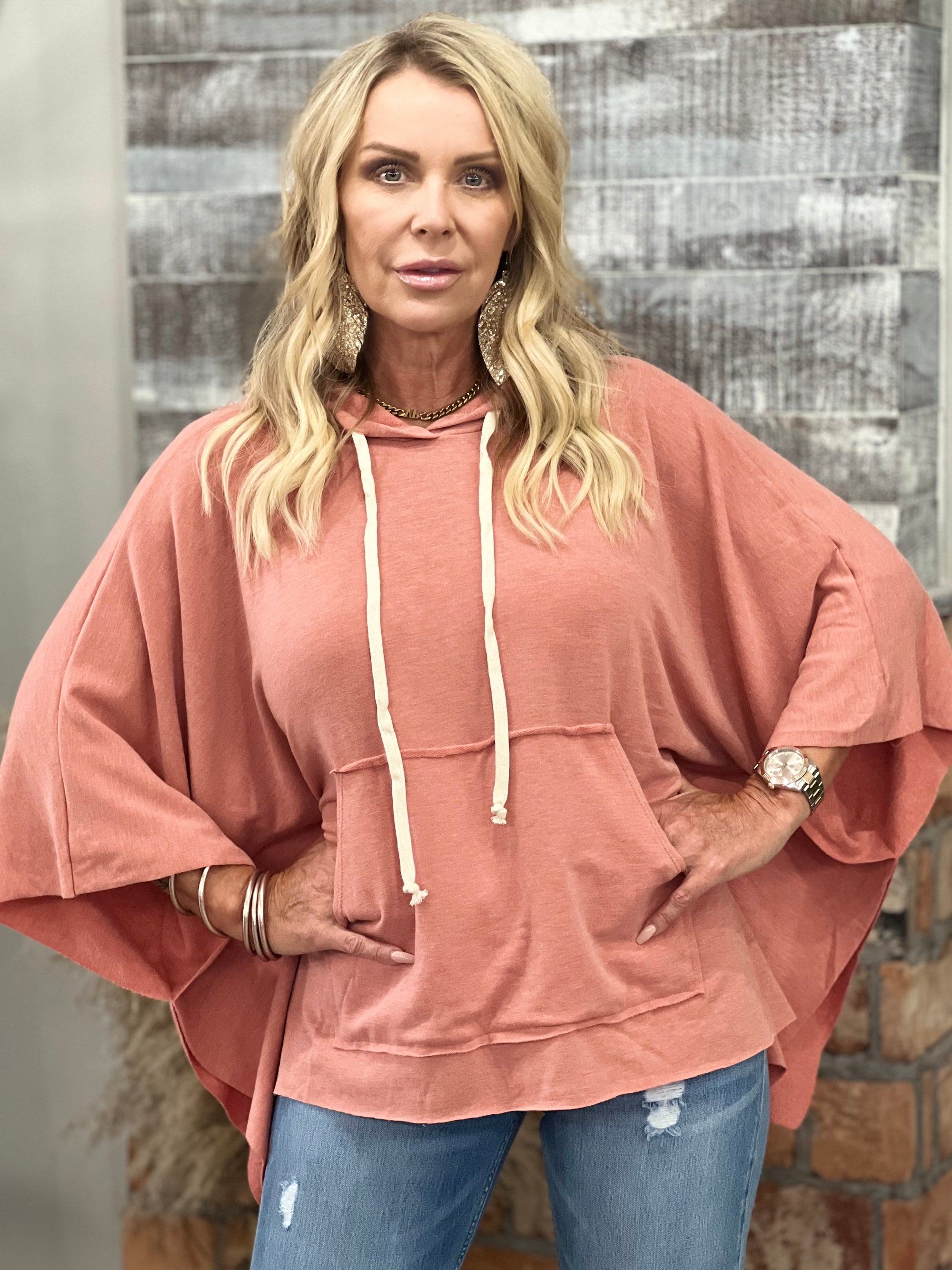 Rounded Hem Hoodie Top