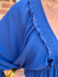 Ruffle V Neck Wide Leg Jumpsuit