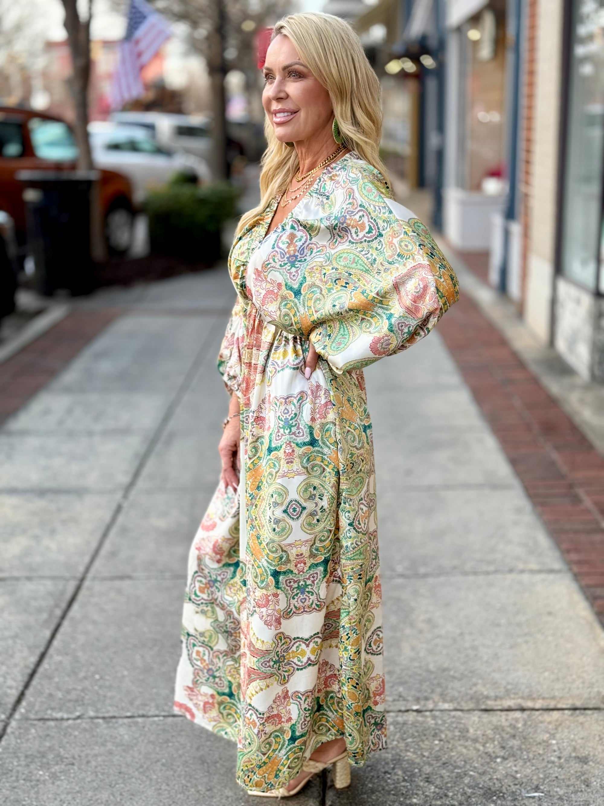 Satin Paisley Print Maxi Dress