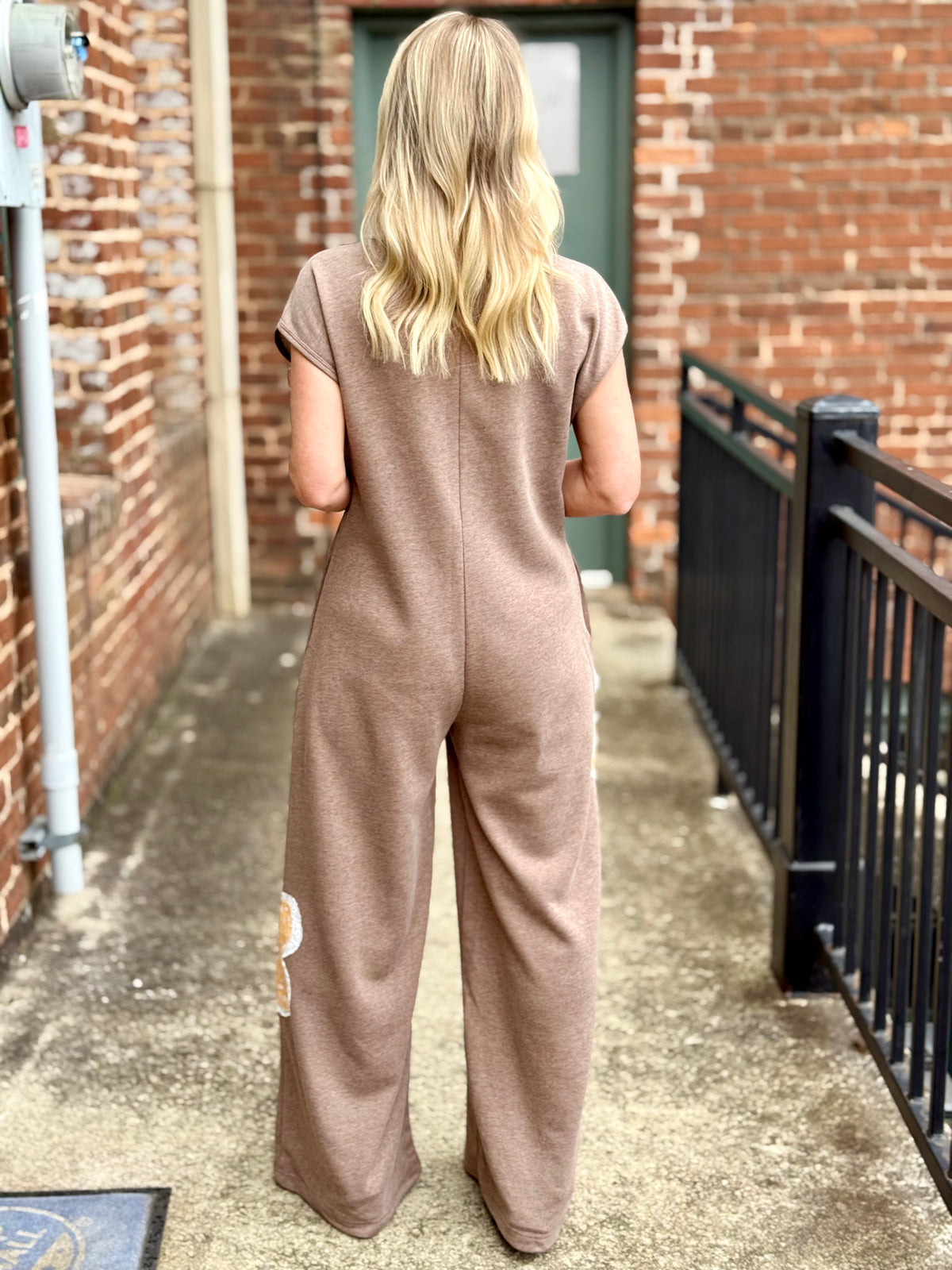 Eyelet Floral Patch Wide Leg Jumpsuit