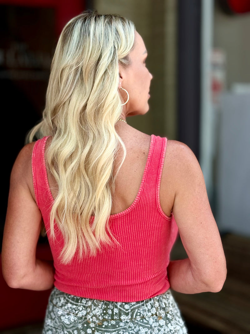 Washed Ribbed Tank | Red