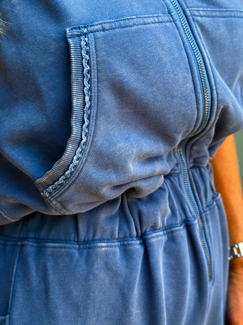 Hooded Zip Up Jogger Jumpsuit | Blue