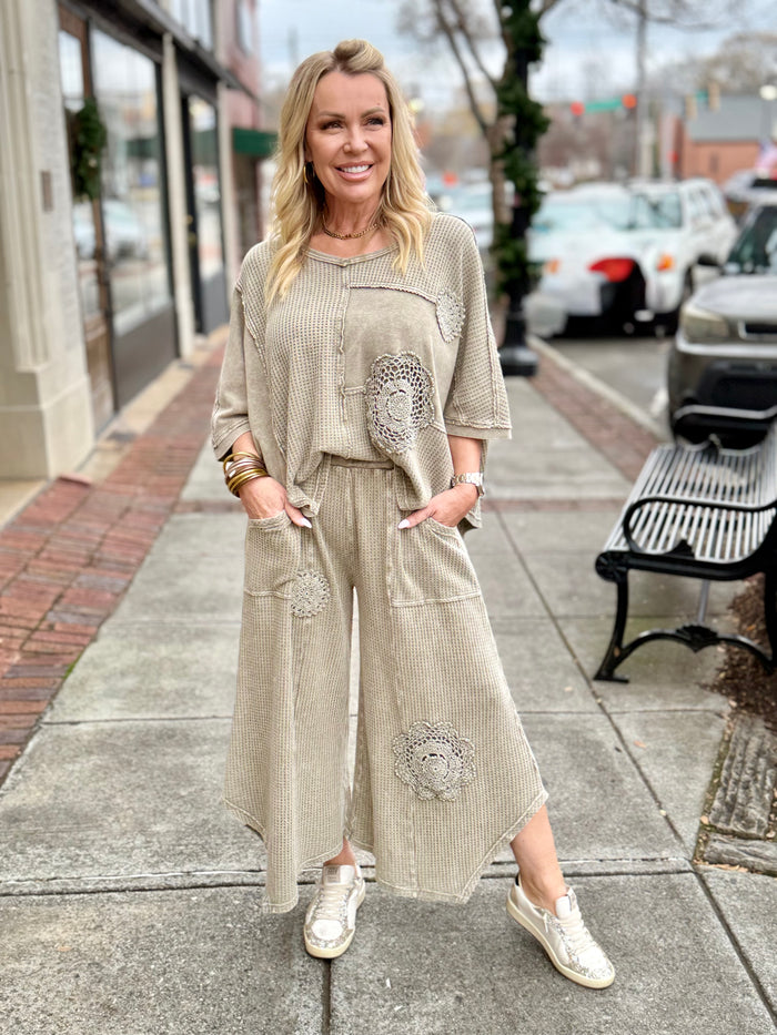 Crochet Floral Patch Waffle Top