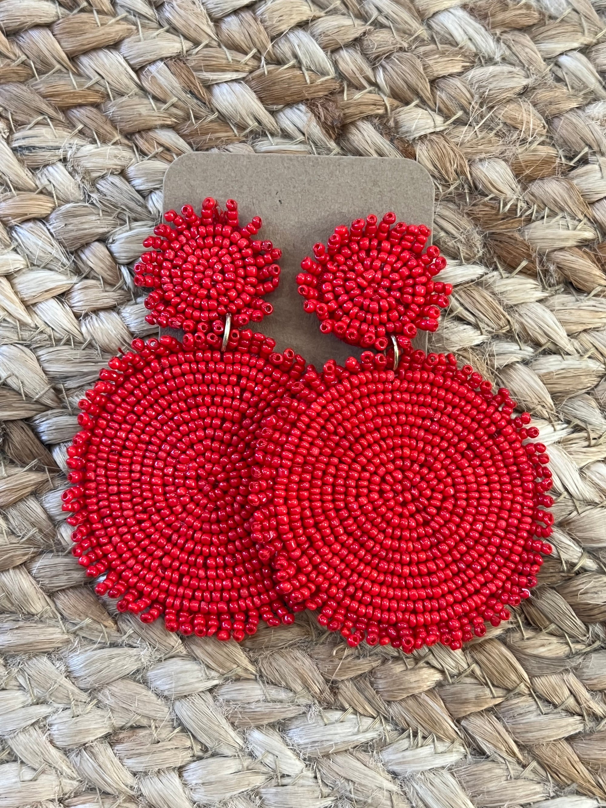 Circle Bead Earrings in Red