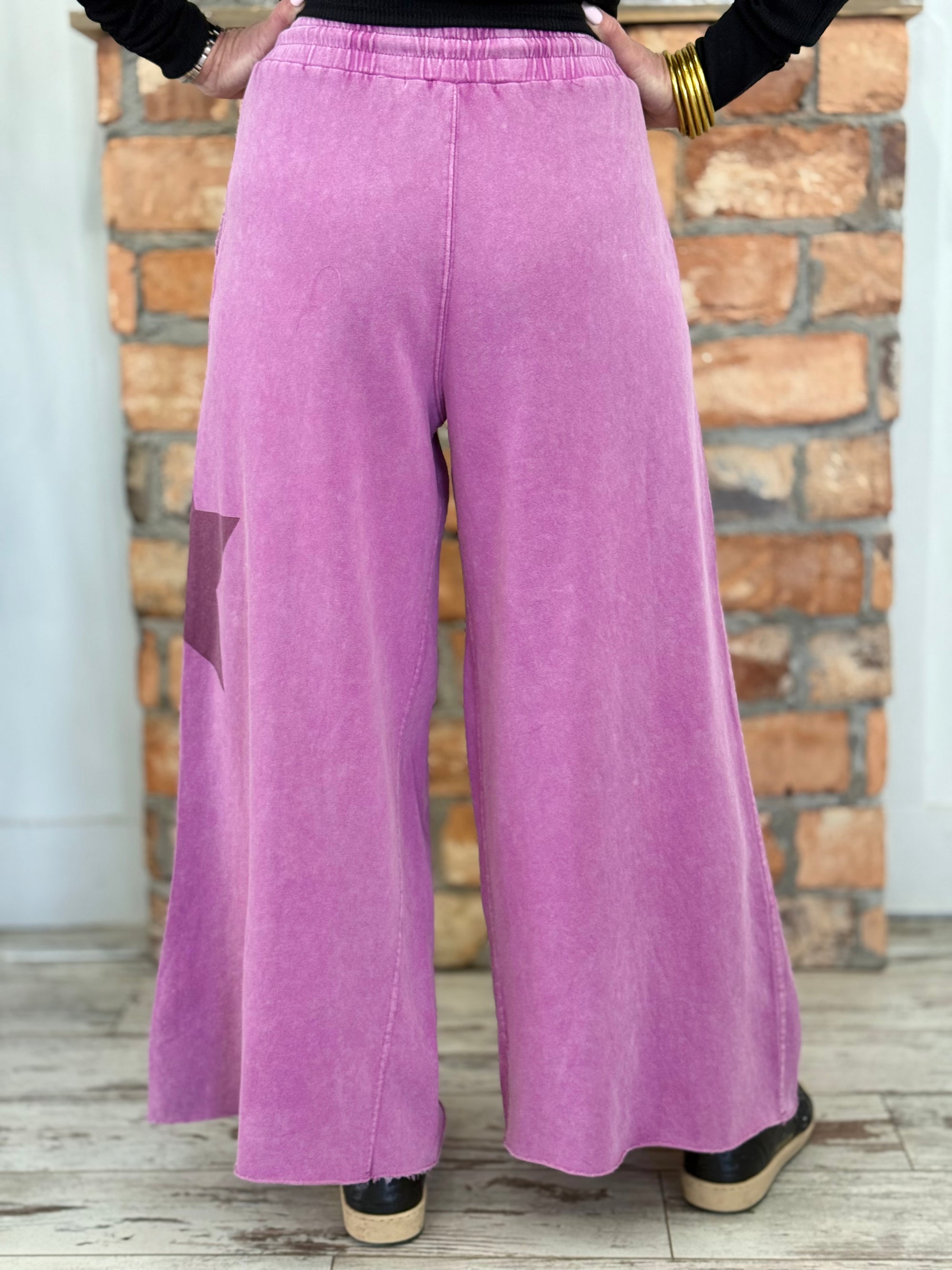 Cropped Wide Leg Star Patch Pants | Berry