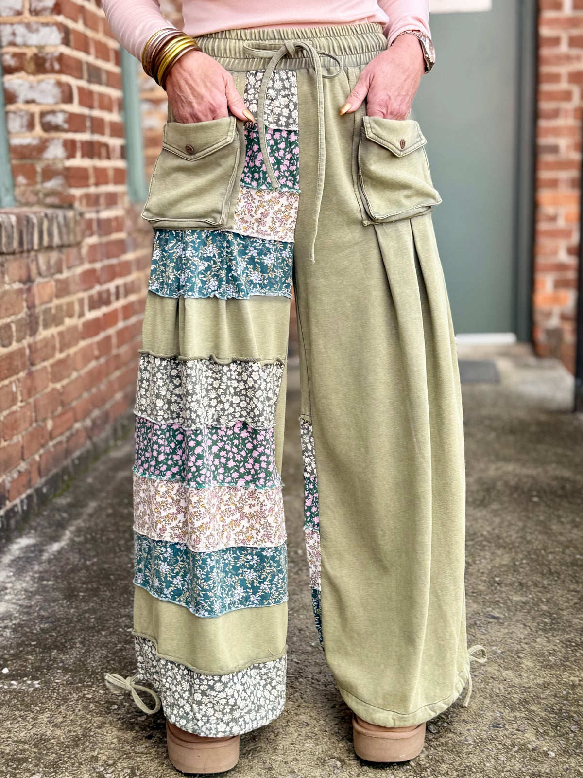 Wide Leg Floral Colorblock Pants
