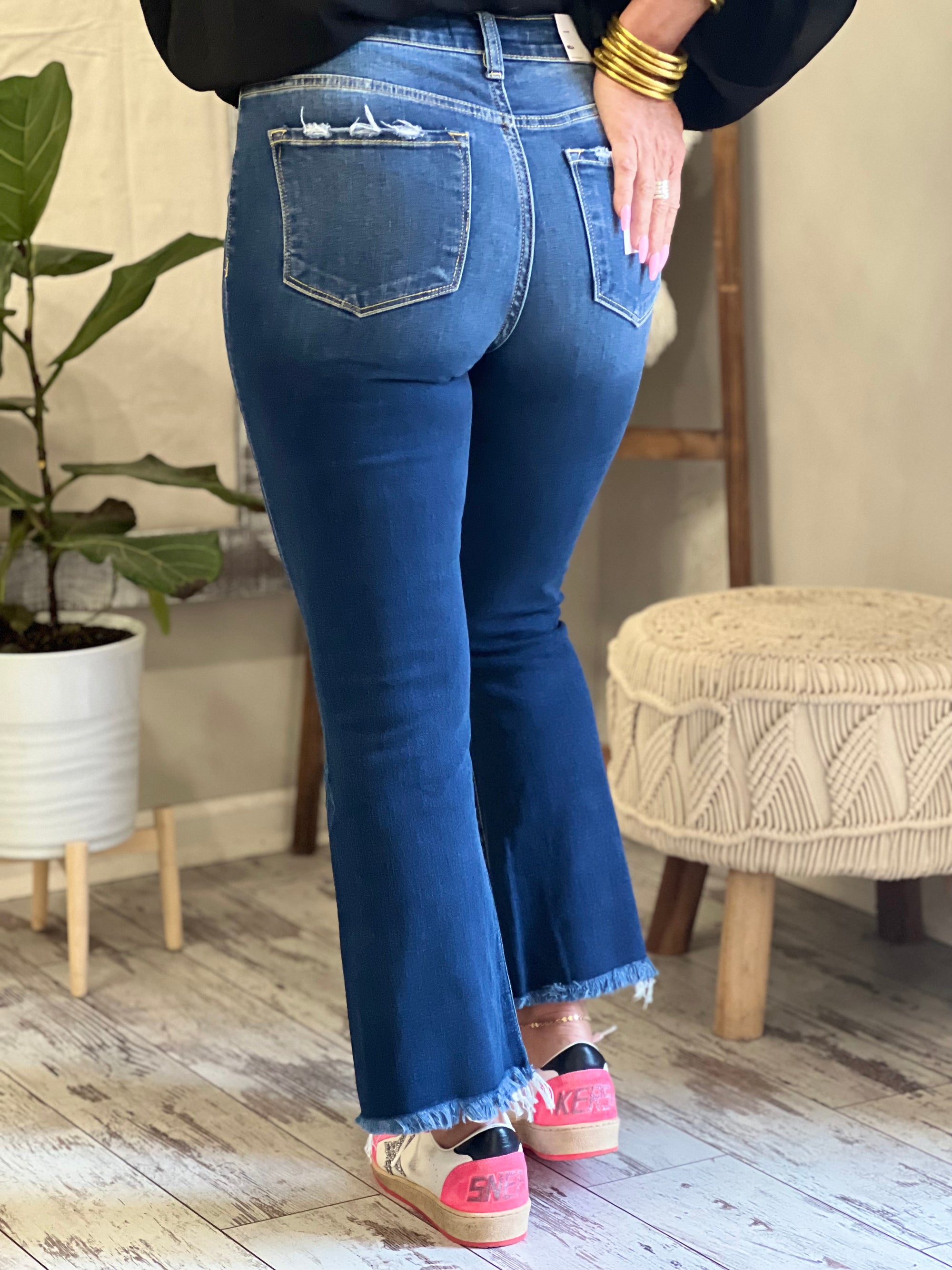 High Rise Cropped Kick Flare Jeans