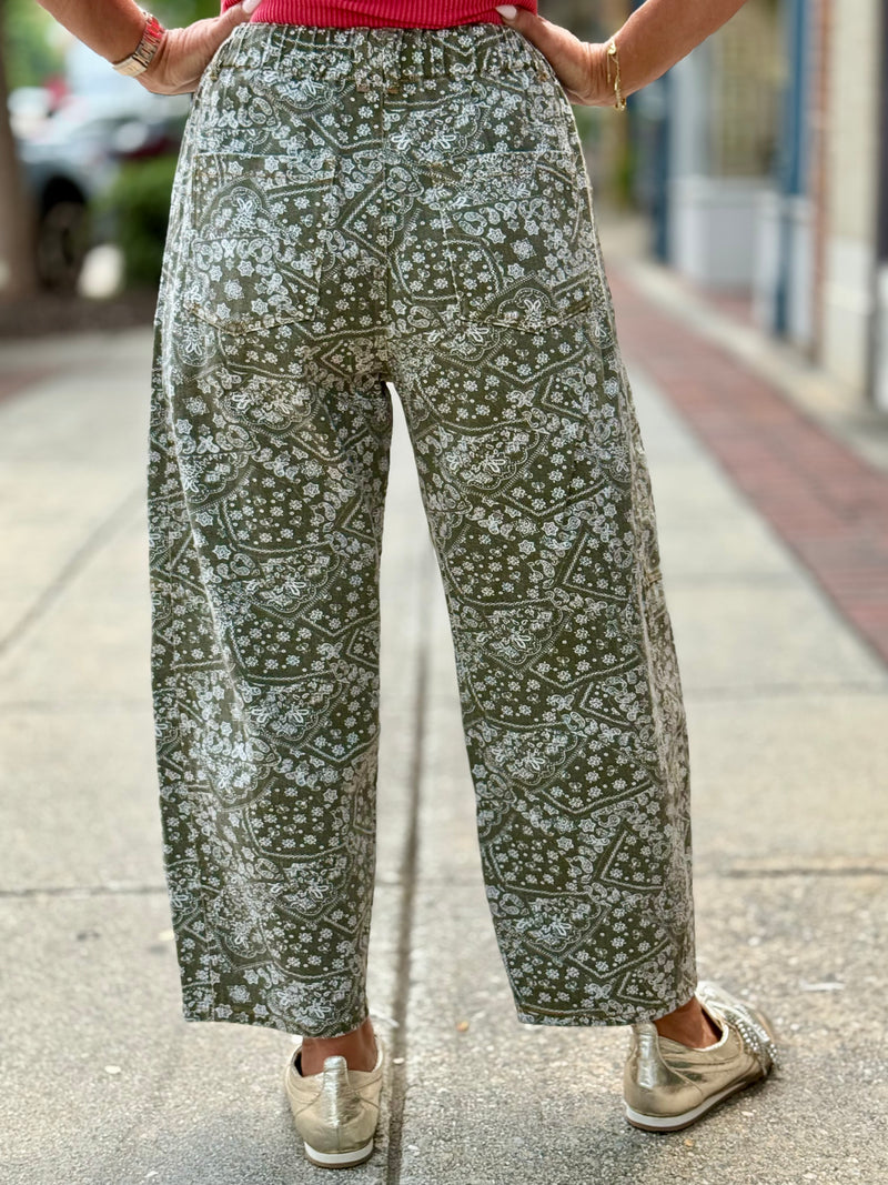 Paisley Printed Barrel Jeans