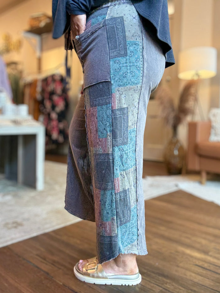 Paisley Angled Hem Wide Leg Pants