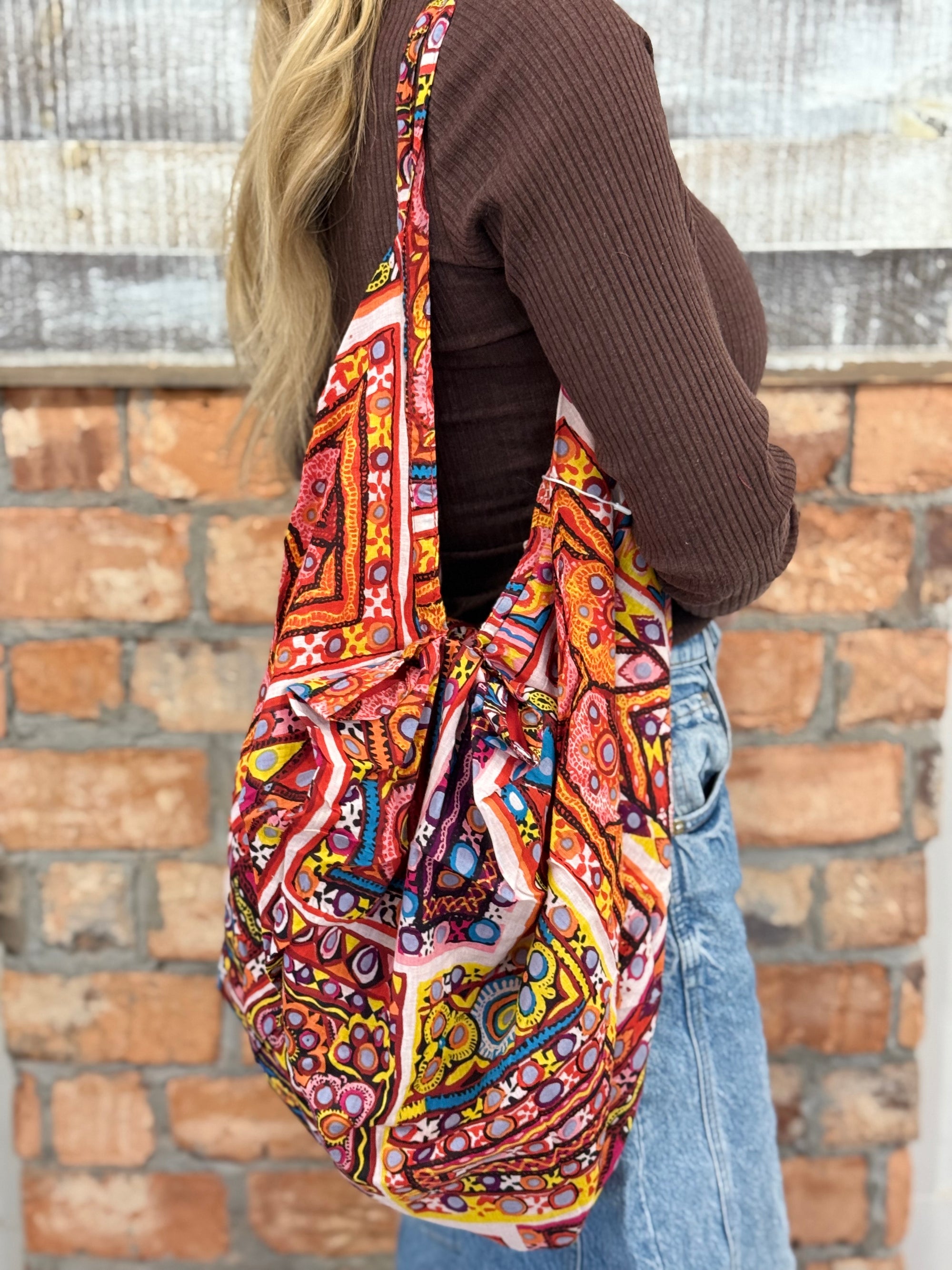 Printed Boho Bag | Red