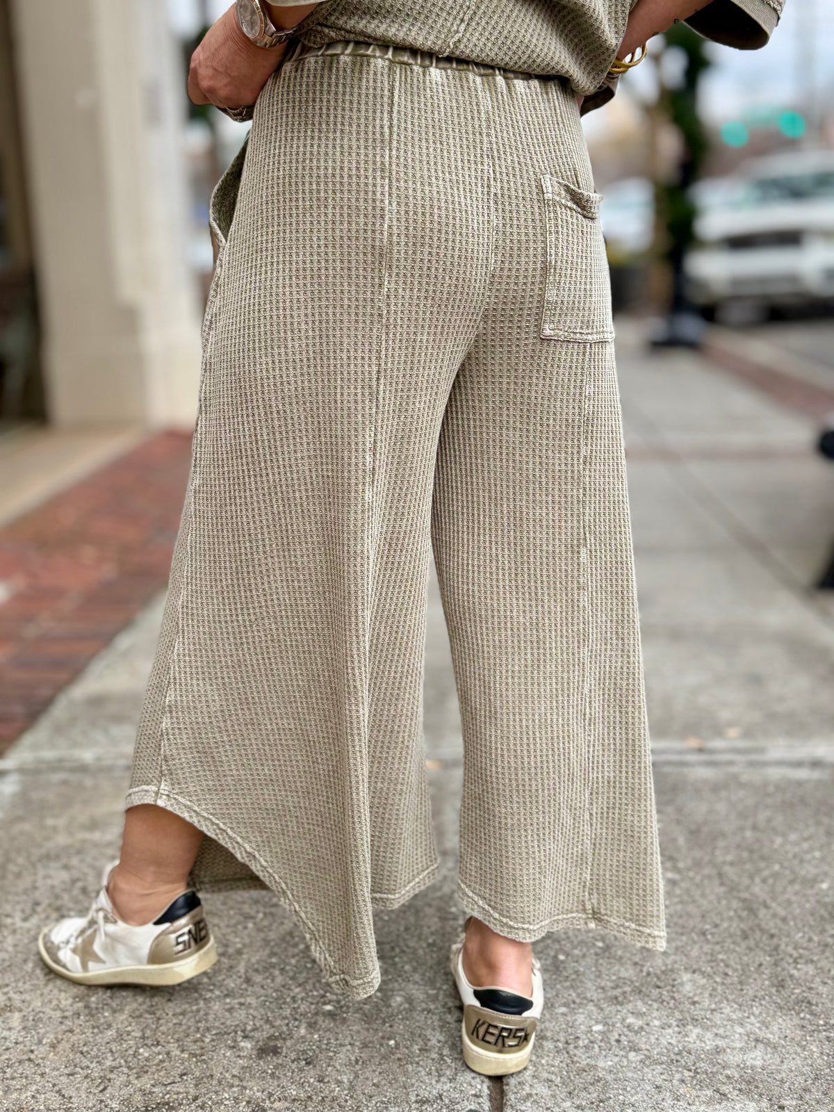 Crochet Floral Patch Waffle Pants