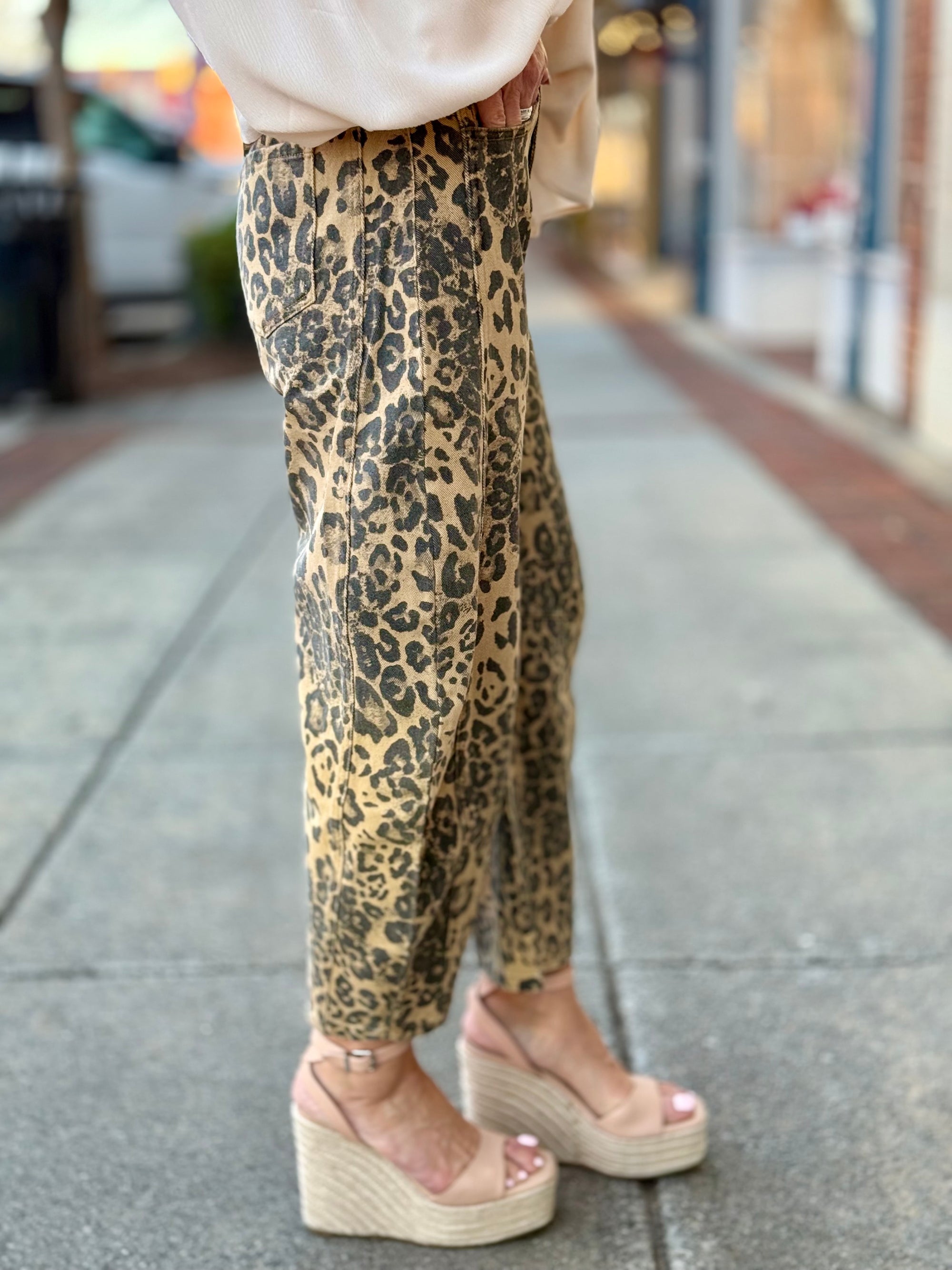 Leopard Print Barrel Jeans