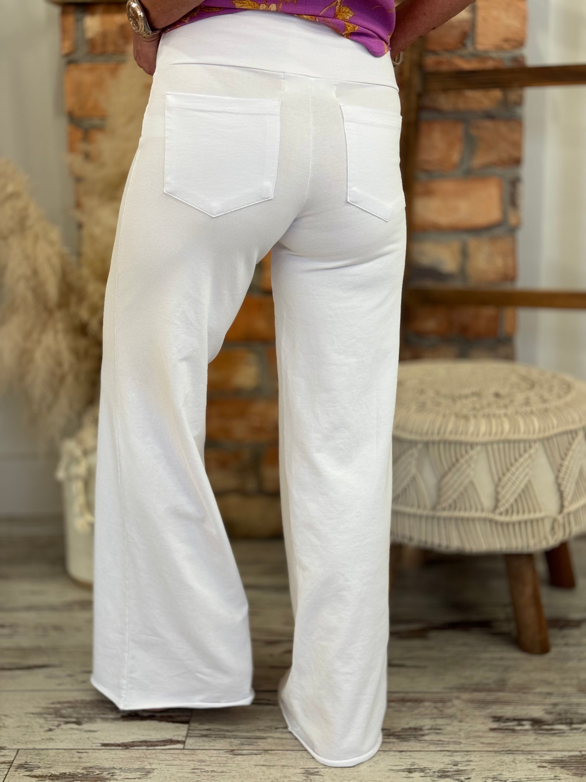 Washed Wide Leg Pants in White