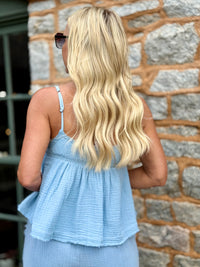 Crochet Trim Tie Tank Top | Blue