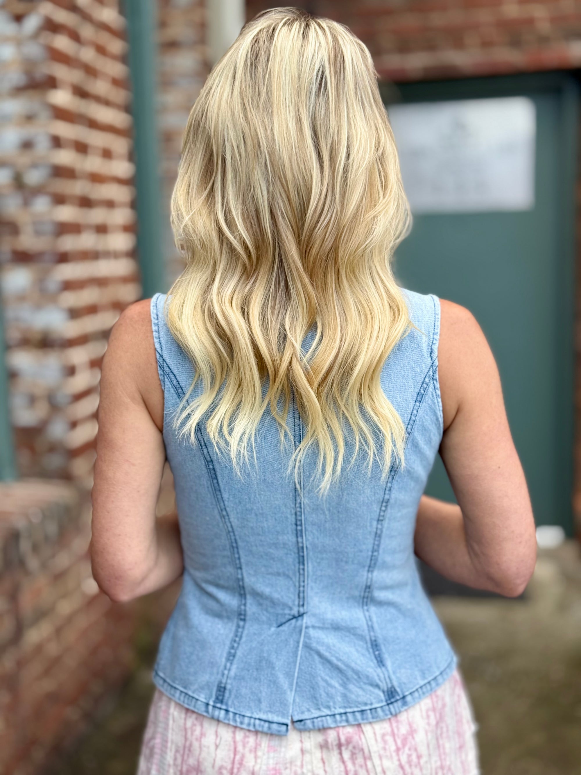 Button Up Denim Vest Top