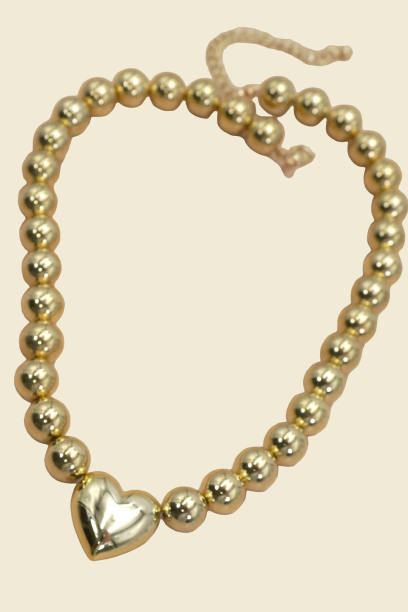 Puffy Heart Ball Chain Necklace