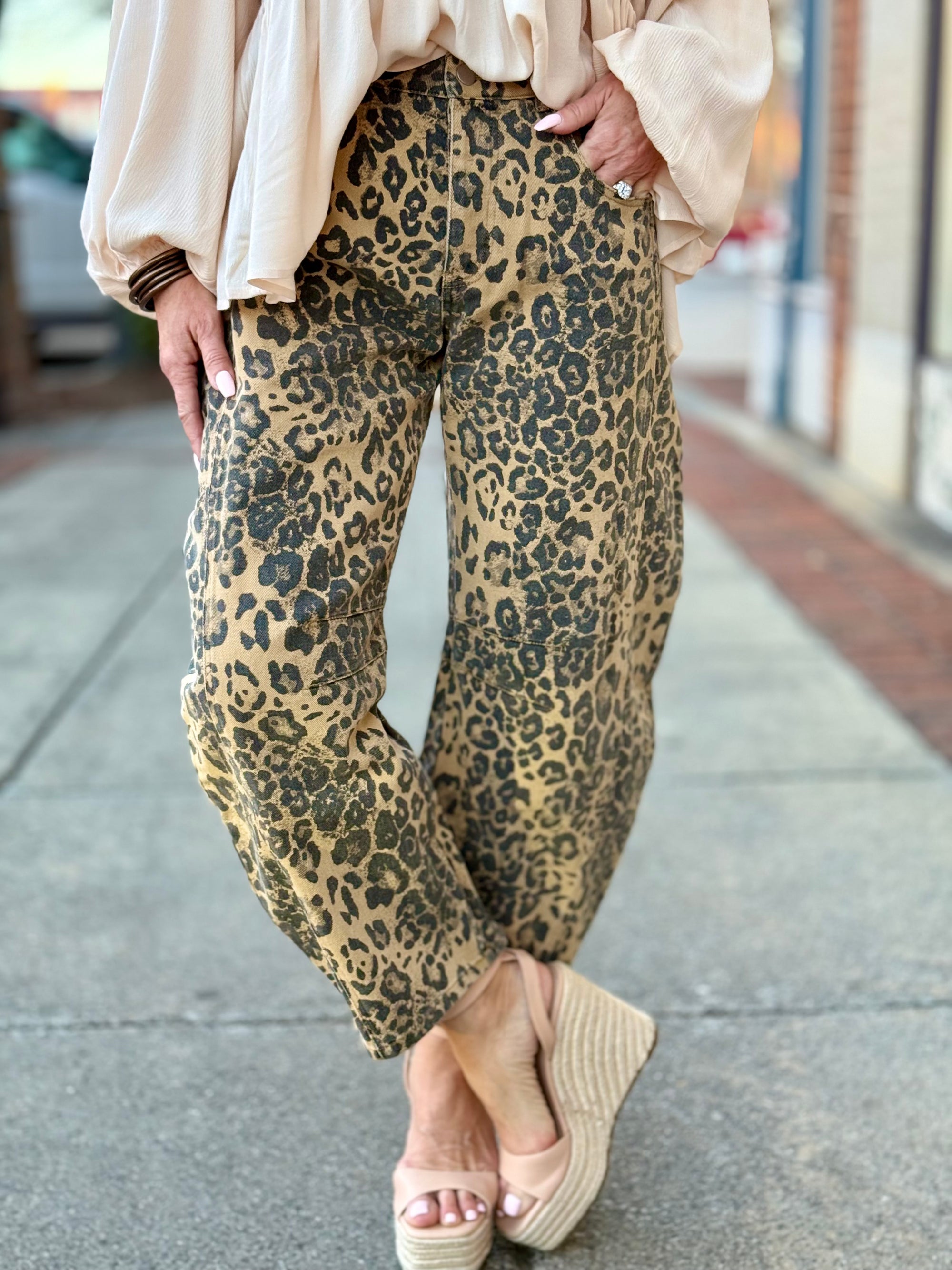 Leopard Print Barrel Jeans