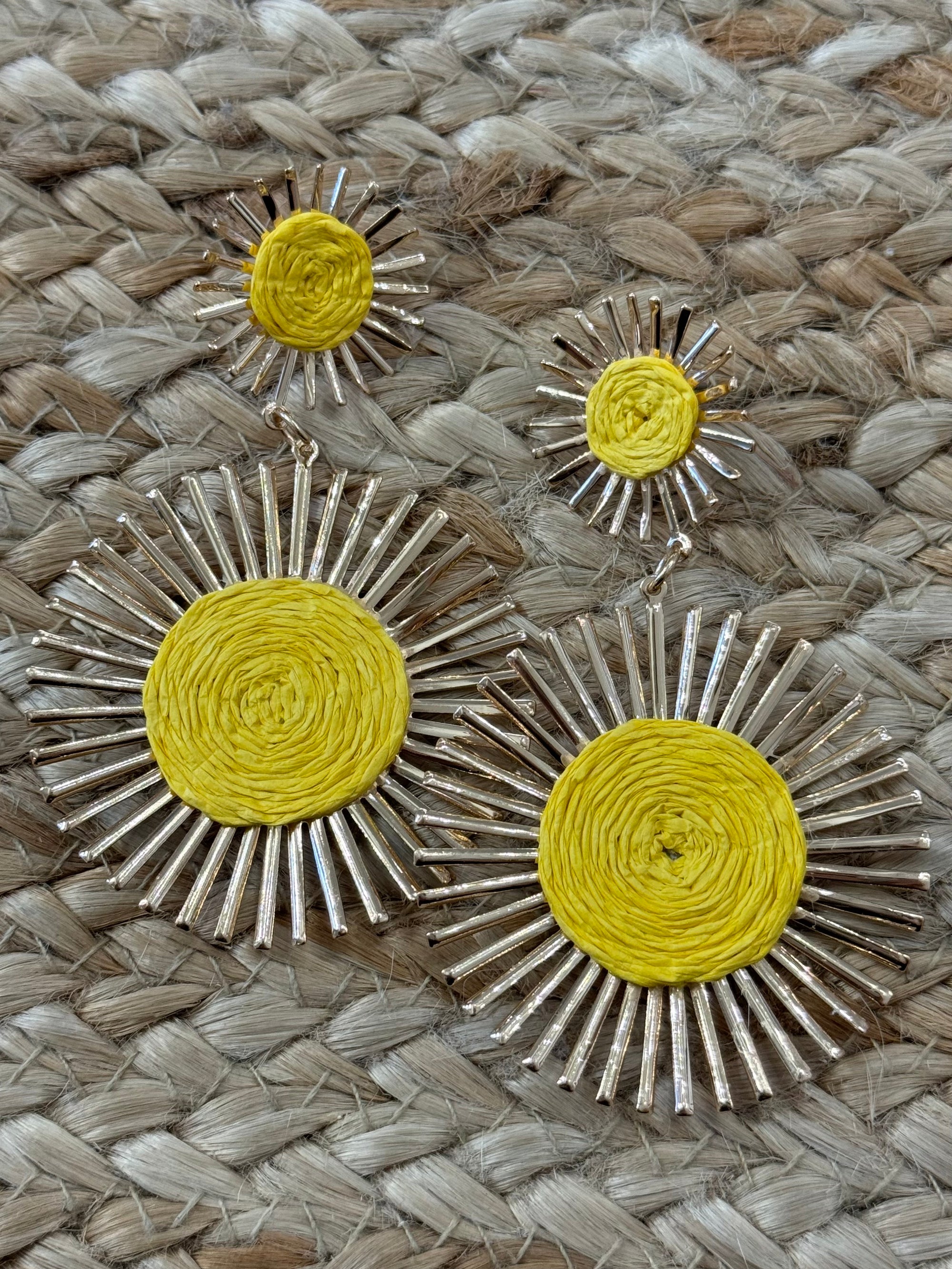 Raffia Double Circle Earrings in Yellow