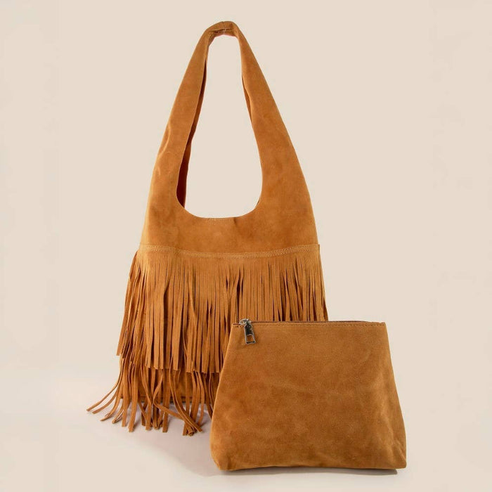 Layered Fringe Suede Bag
