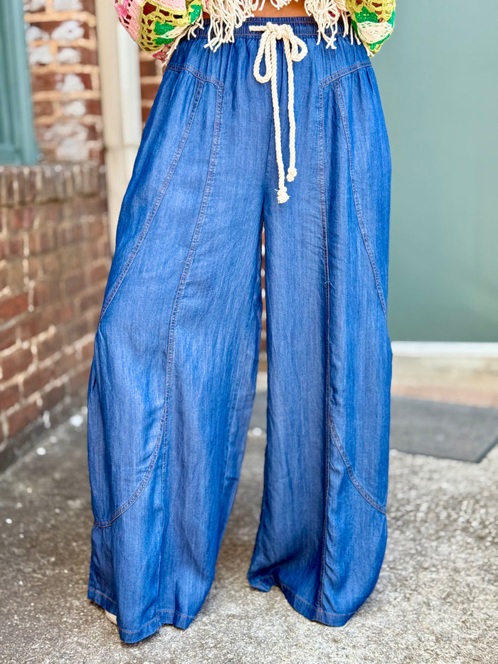 Tencel Drawstring Wide Leg Pants