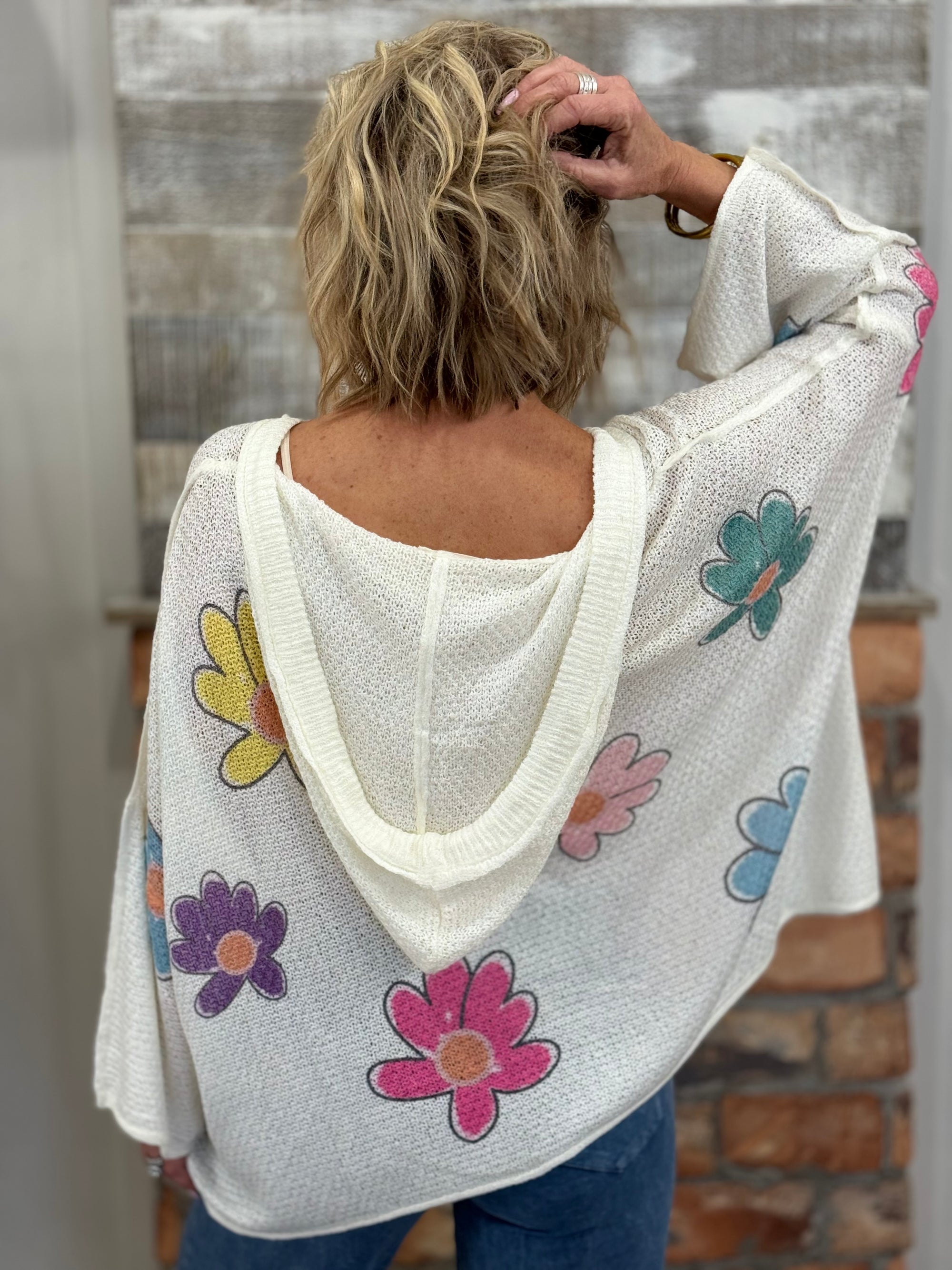 Hooded Flower Print Summer Sweater