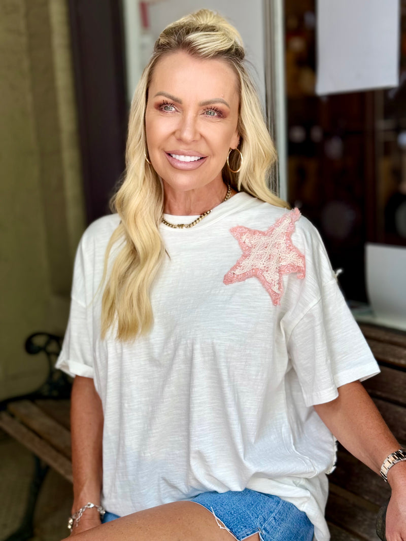 Lace Star Patch Top | White