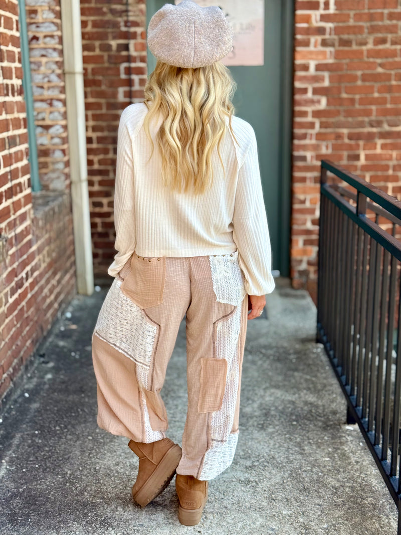 Mixed Fabric Patchwork Jogger Pants