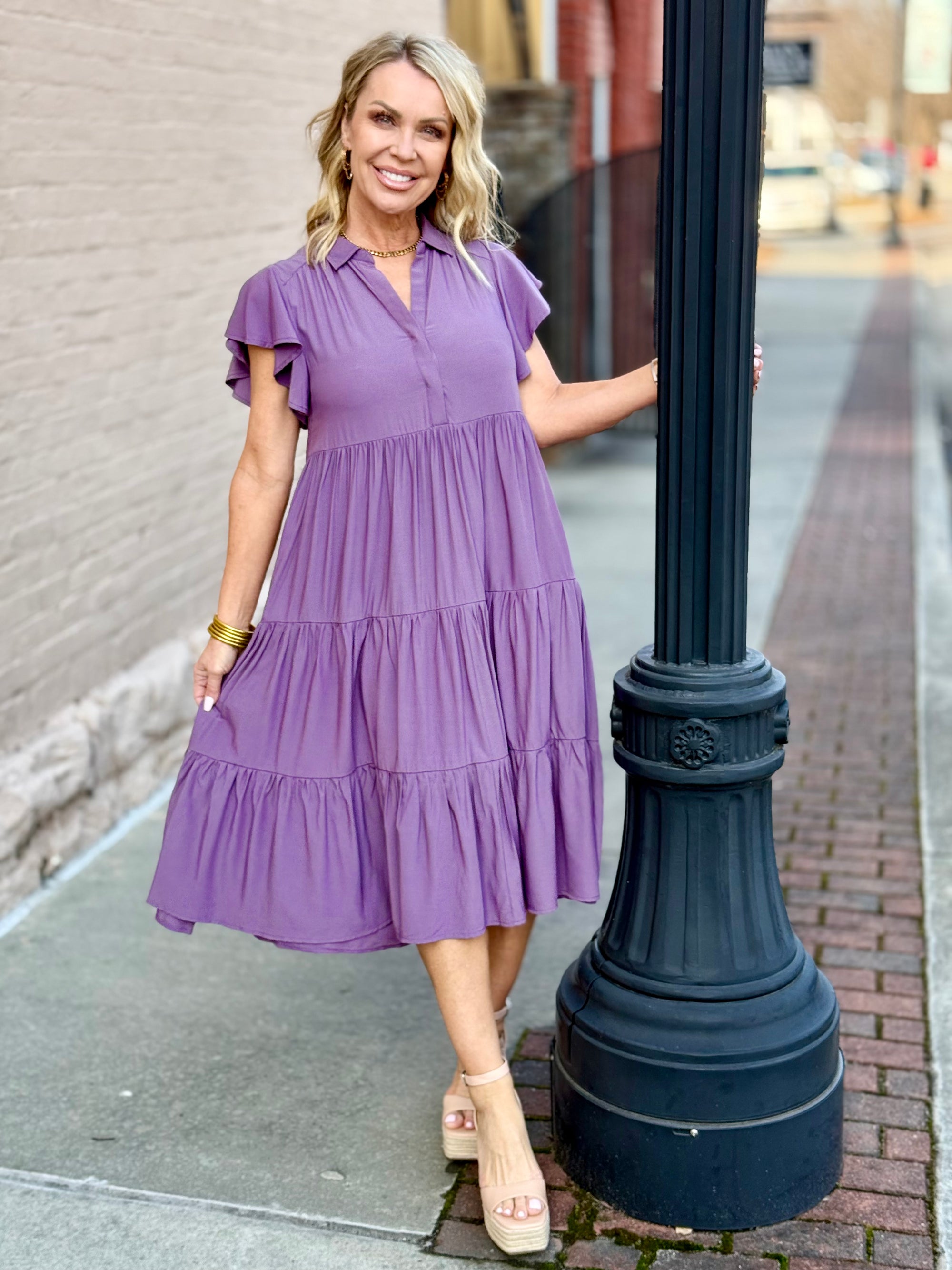 Ruffle Sleeve Tiered Midi Dress