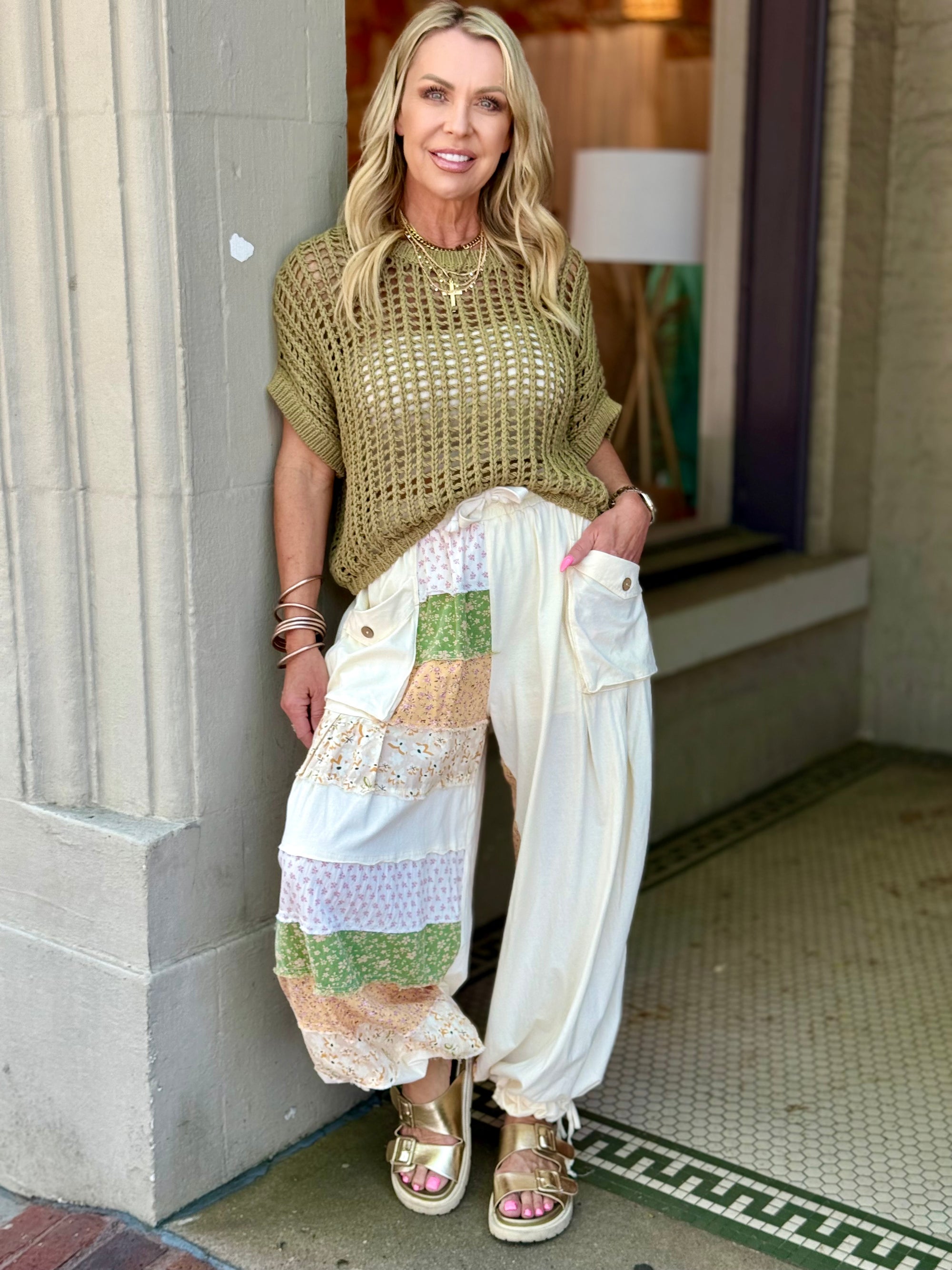 Slouchy Mixed Patchwork Pants | Cream