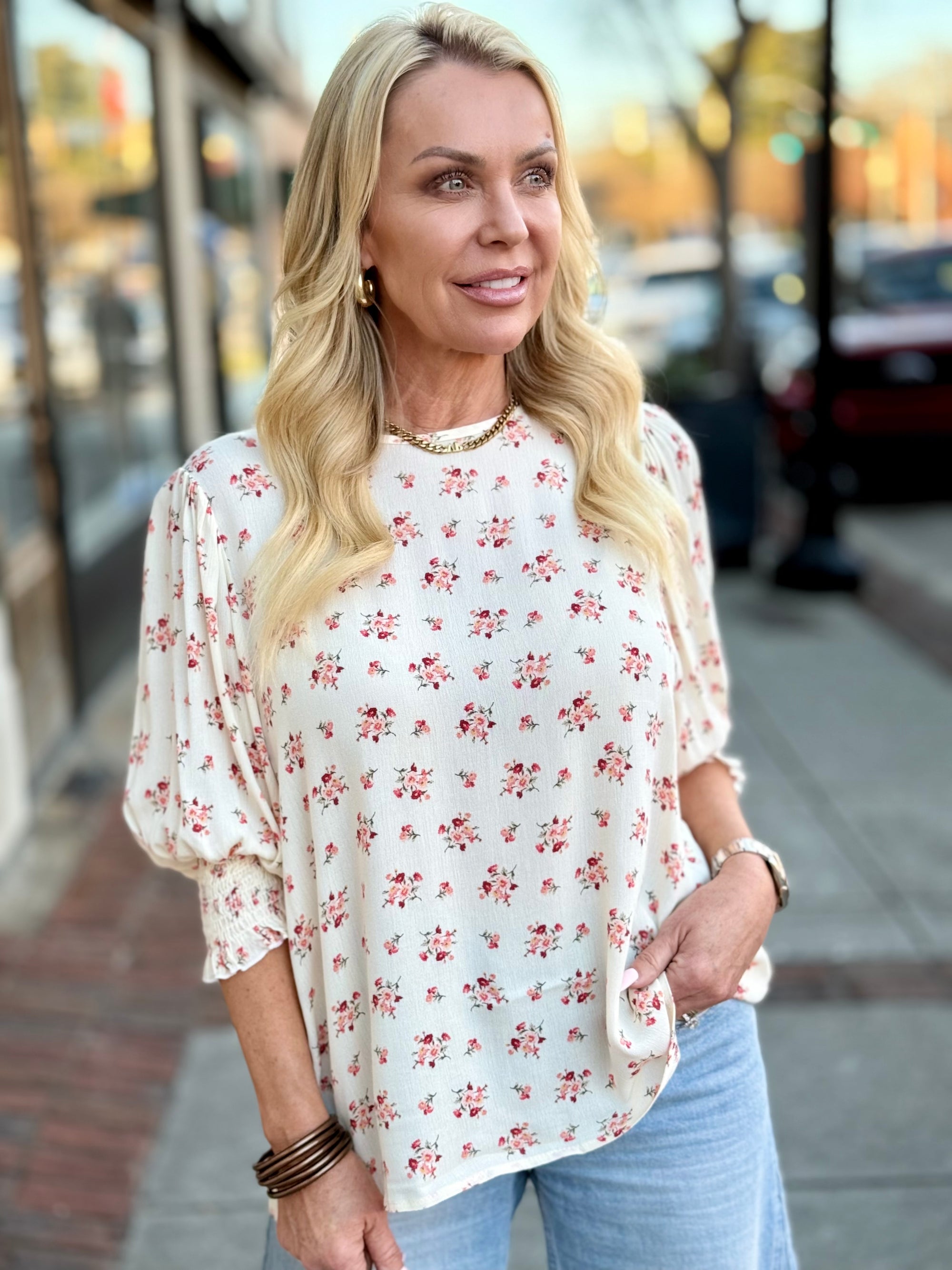 Puff Sleeve Floral Print Top