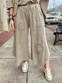 Crochet Floral Patch Waffle Pants
