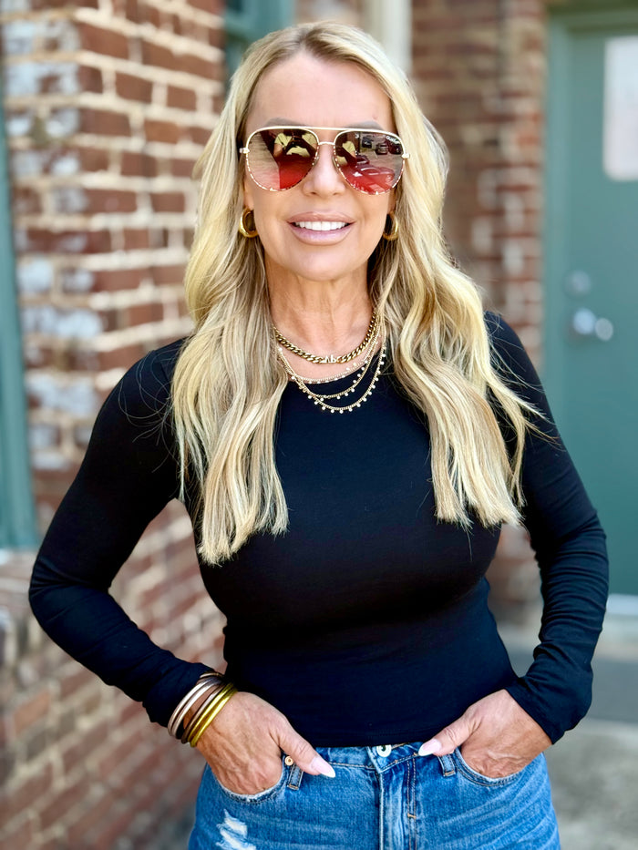 Fitted Long Sleeve Top | Black
