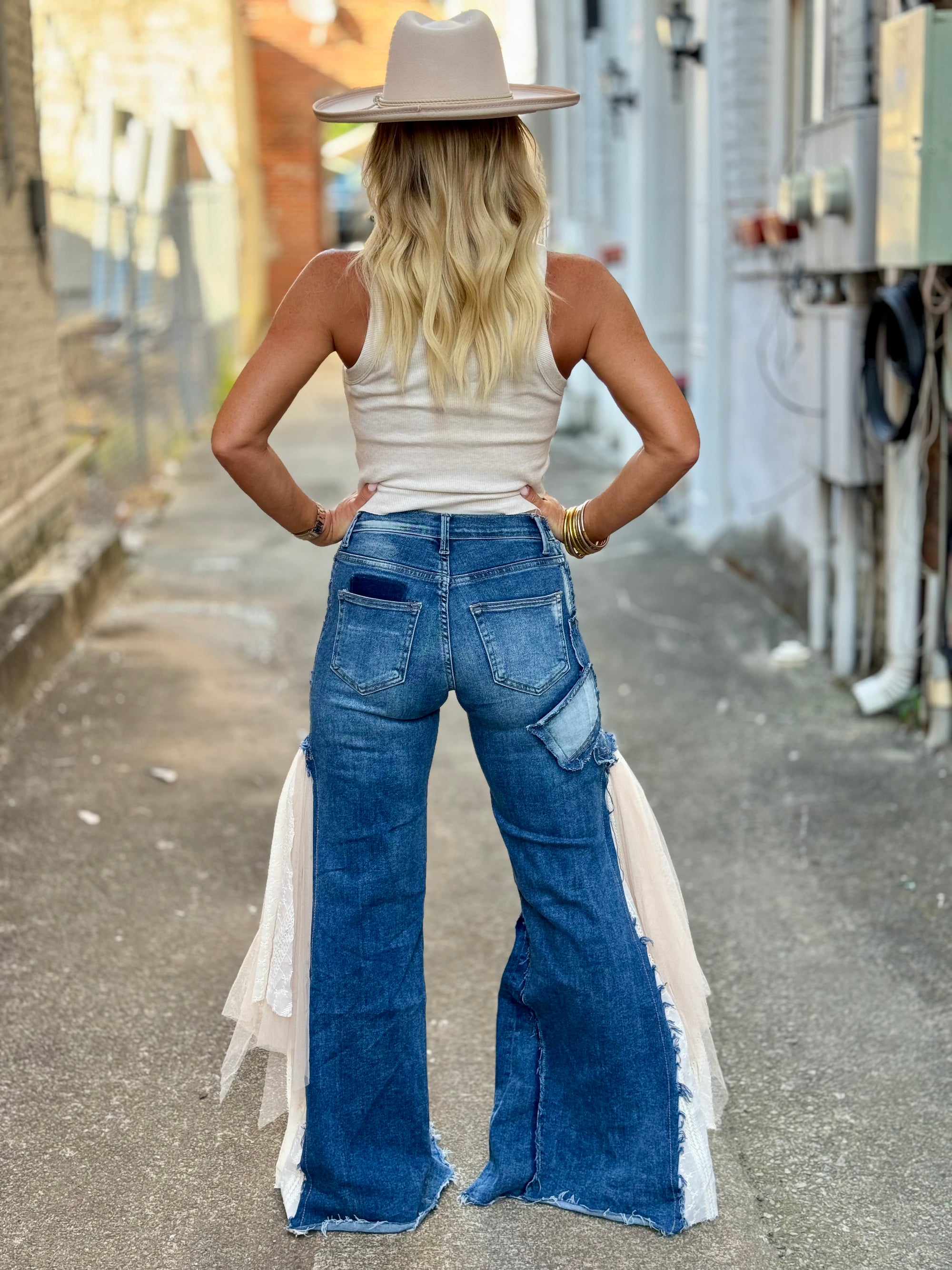 Boho Wide Leg + Lace Jeans