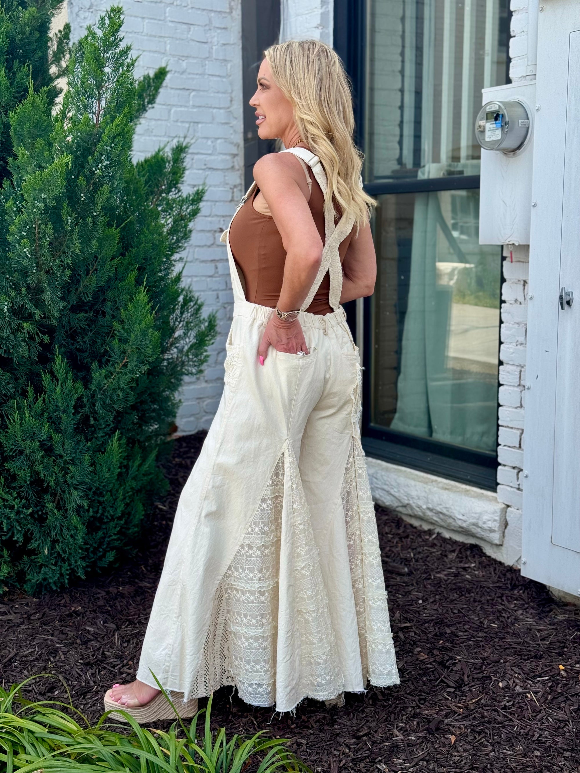 Lace Insert Flare Overalls