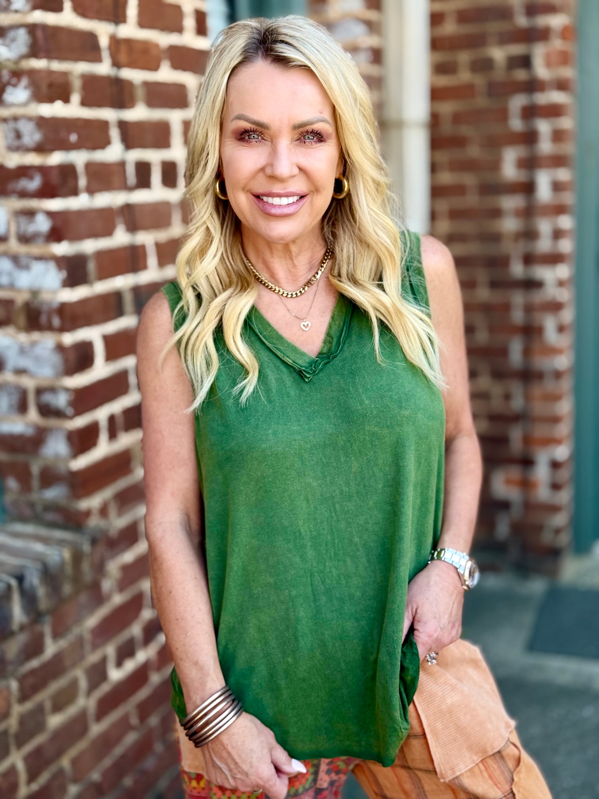 Mineral Wash Raw Edge Tank Top | Olive