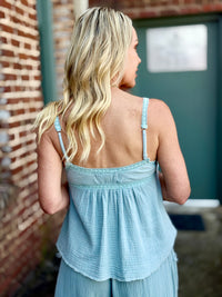 Crochet Trim Tie Tank Top | Sage