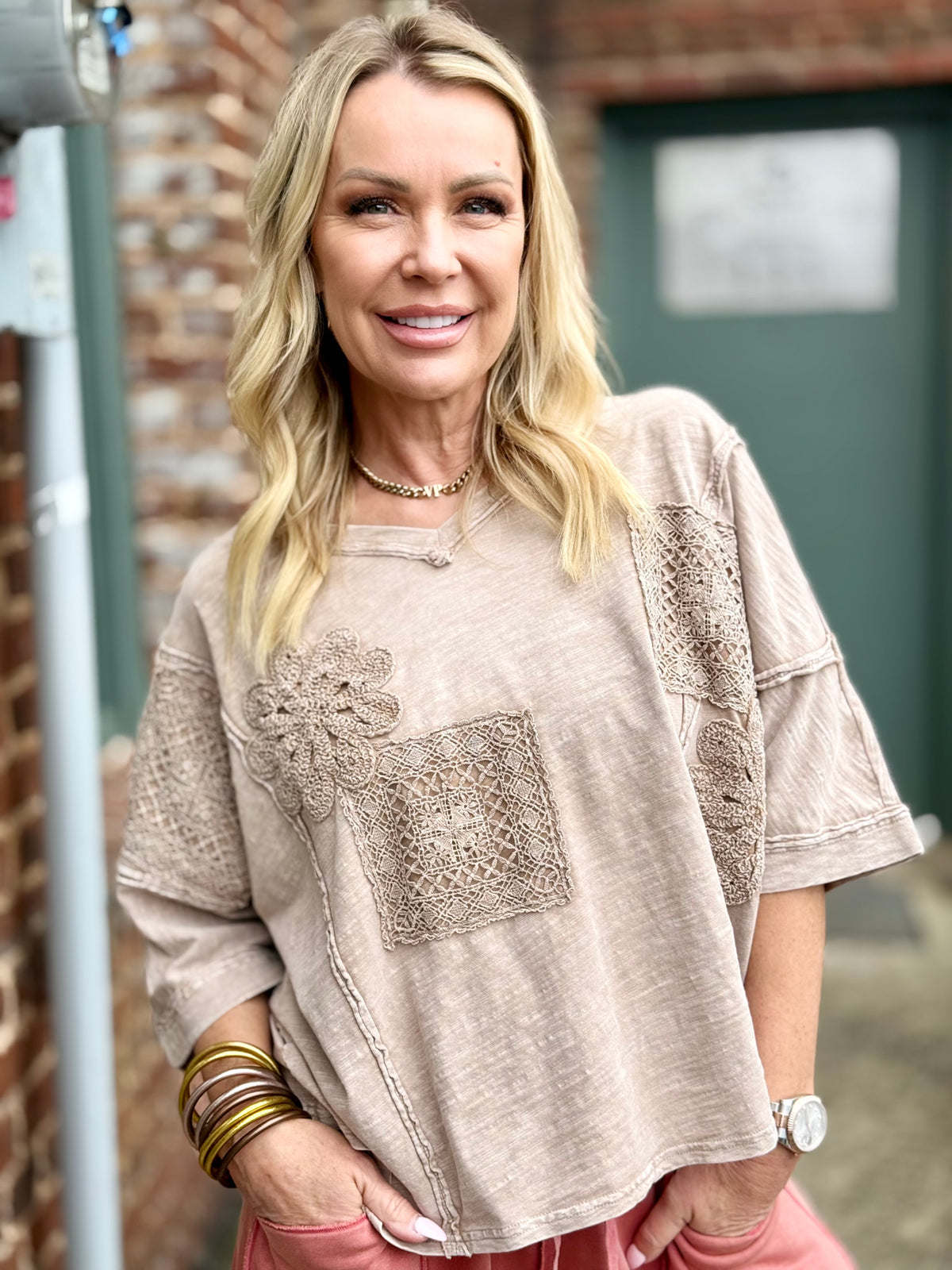 Oversized Crochet Patch Top