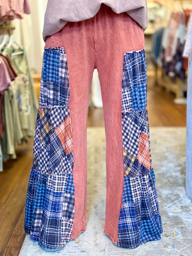 Tiered Plaid Patchwork Wide Leg Pants