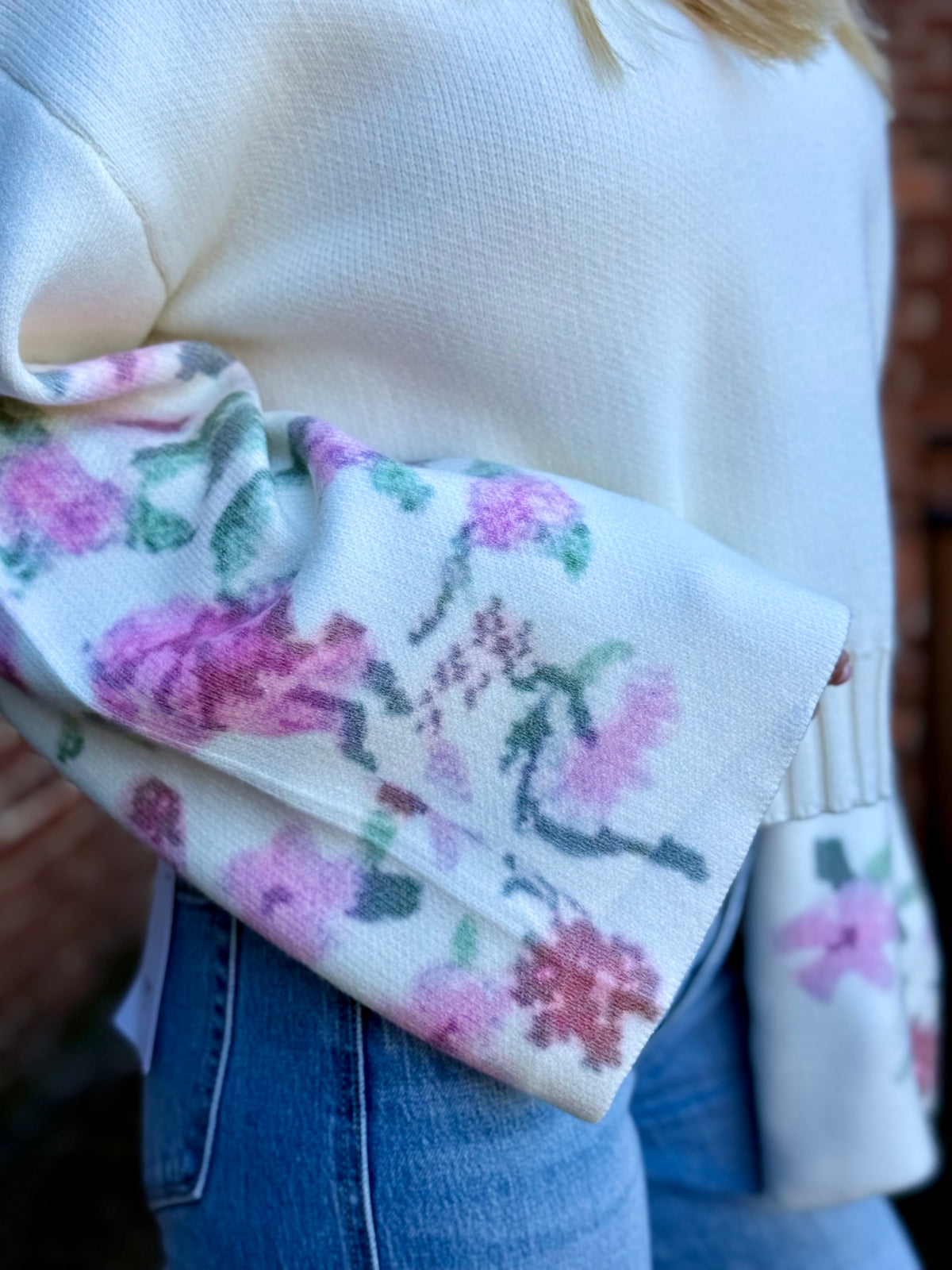 Floral Sleeve Mock Neck Sweater