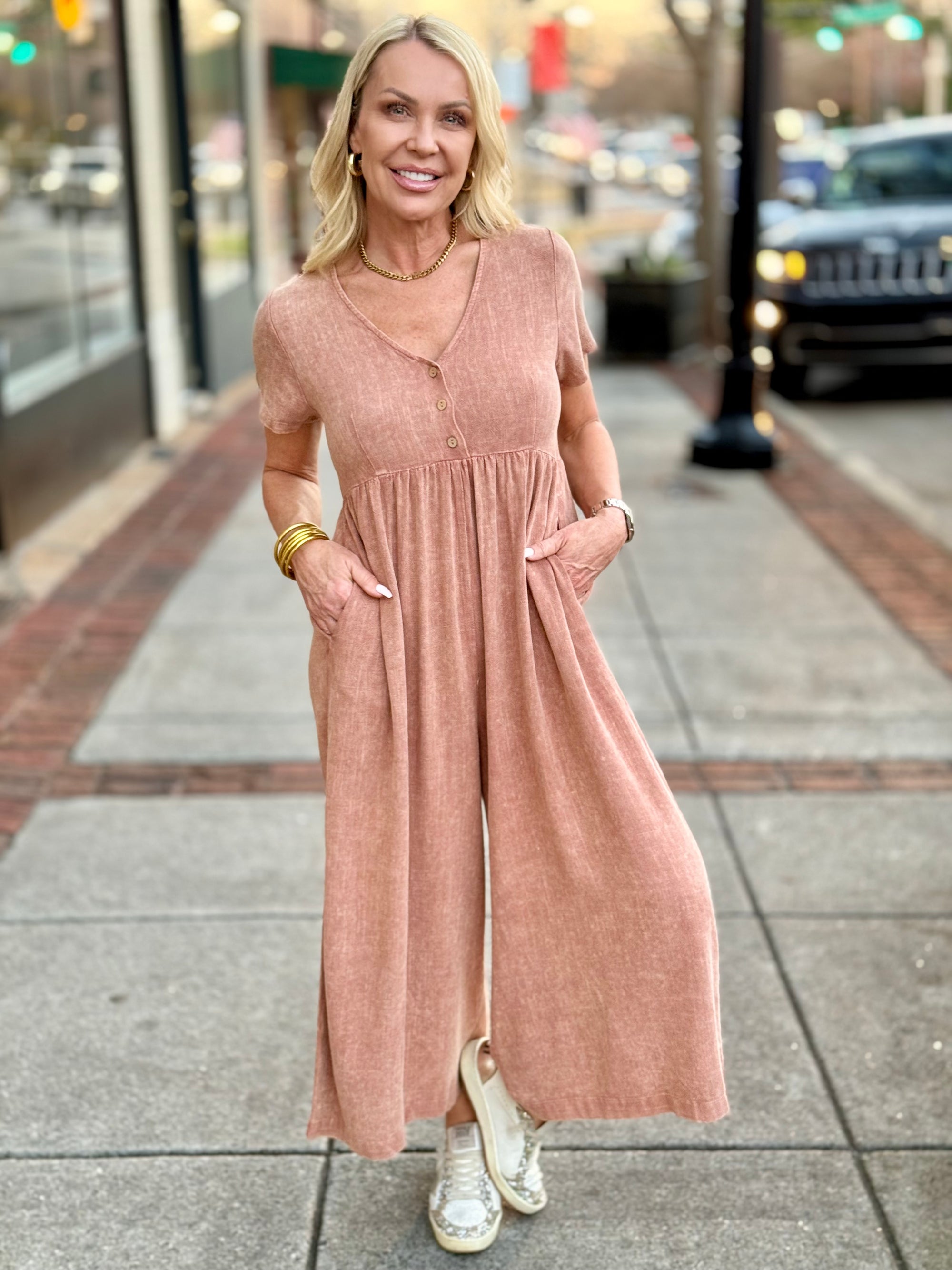 Mineral Wash Wide Leg Jumpsuit