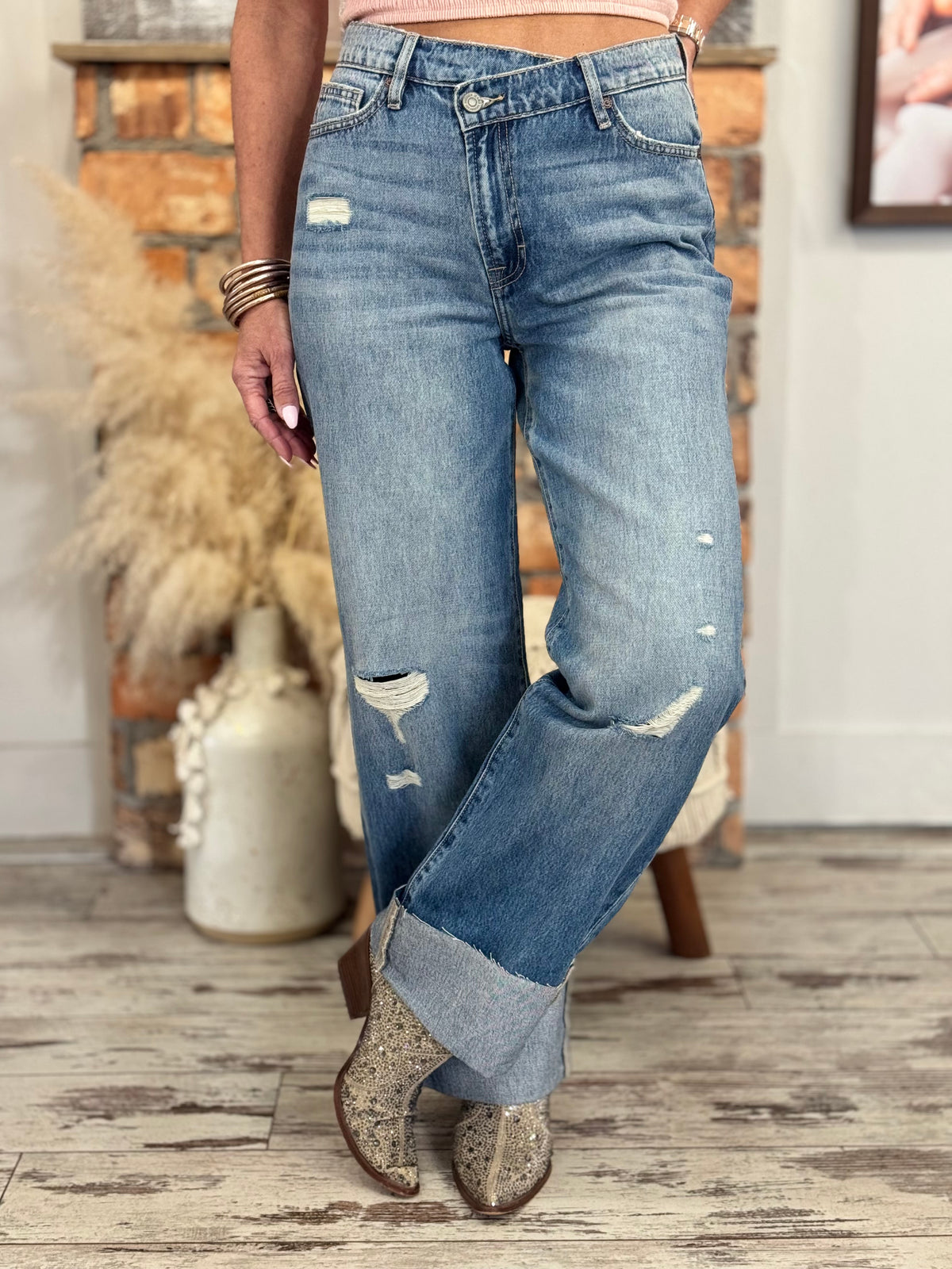 Crossover Cuffed Dad Jeans