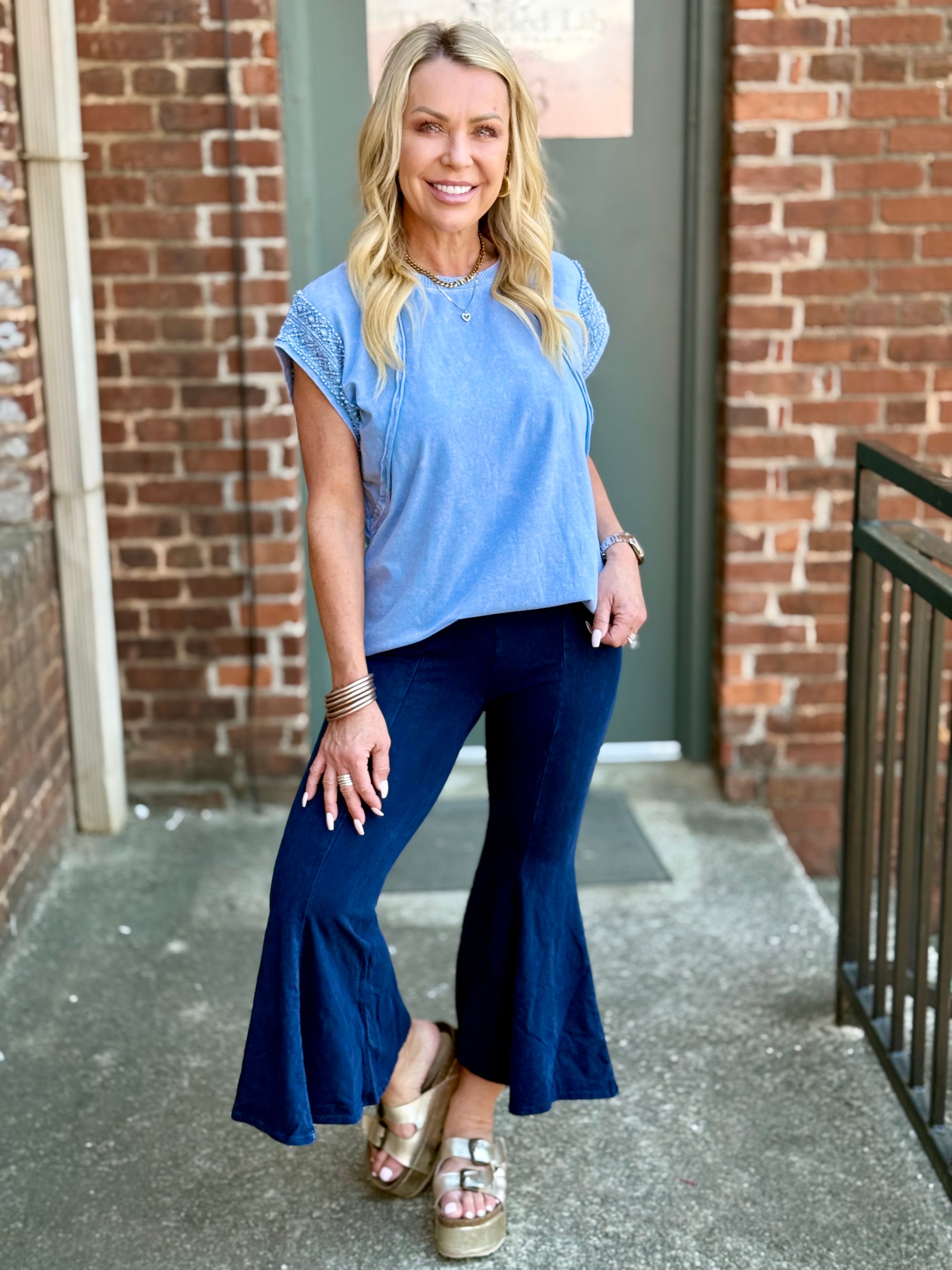 Crochet Trim Raw Edge Top | Blue