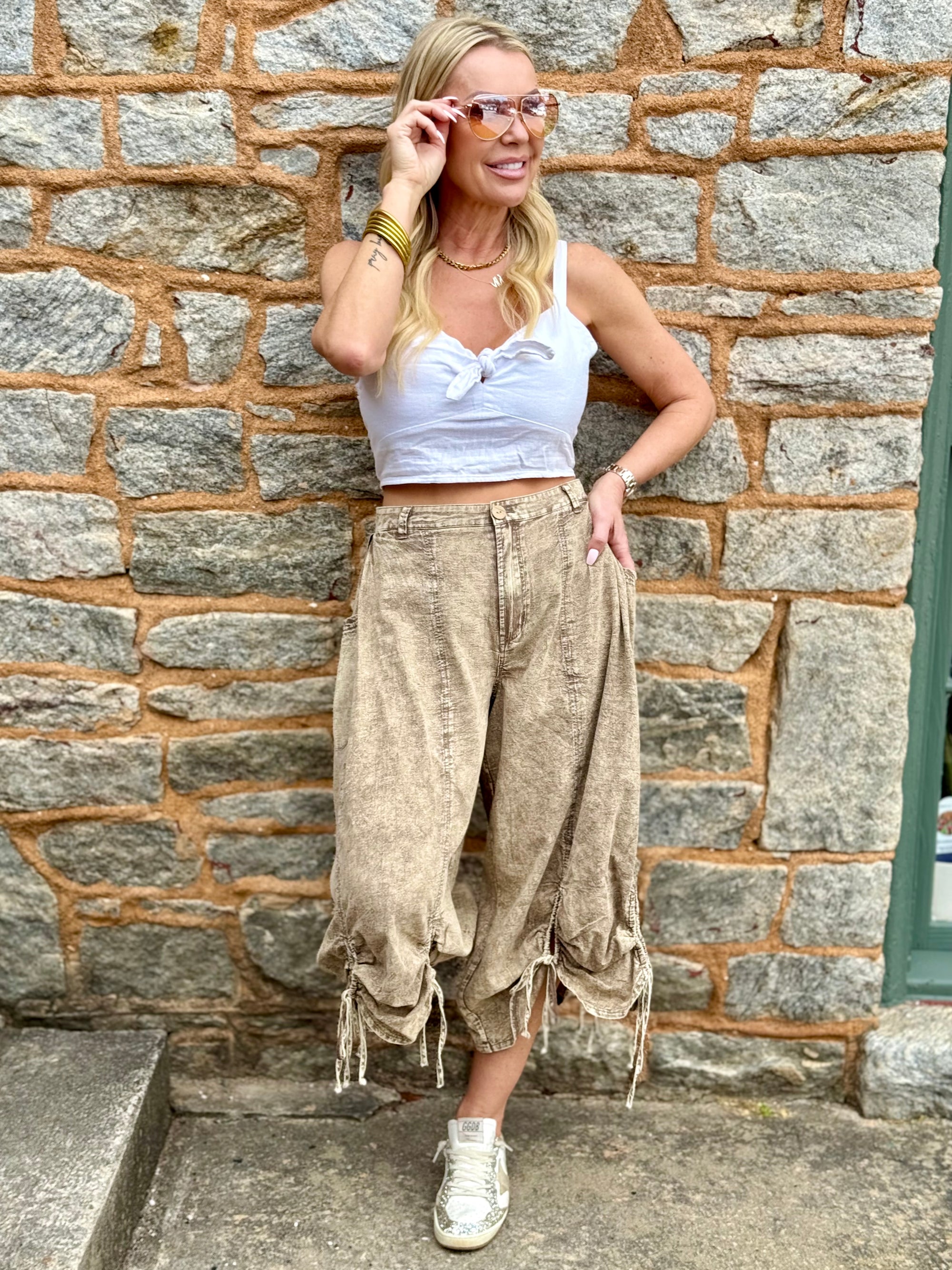 Mineral Washed Cropped Cinch Pants